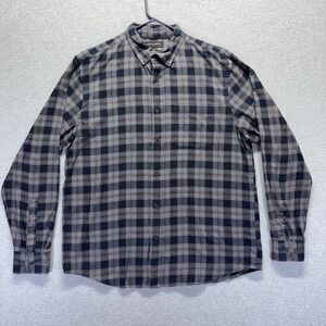 Banana Republic Shirt Mens Large Gray Plaid Button Down Flannel Untucked Fit
